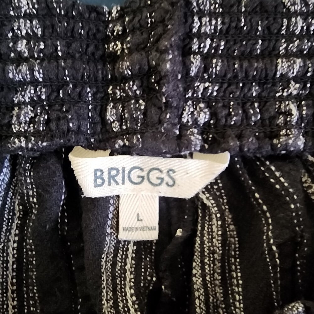 Briggs Black & White Striped Cotton Madras Shorts with Drawstring | Large - Picture 4 of 5